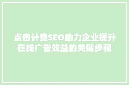 点击计费SEO助力企业提升在线广告效益的关键步骤