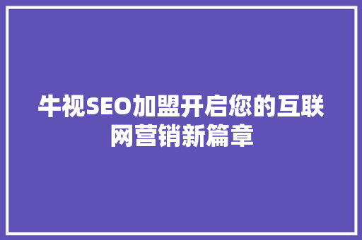 牛视SEO加盟开启您的互联网营销新篇章