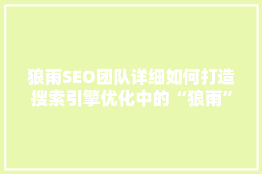 狼雨SEO团队详细如何打造搜索引擎优化中的“狼雨”效应