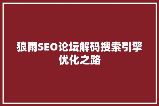 狼雨SEO论坛解码搜索引擎优化之路