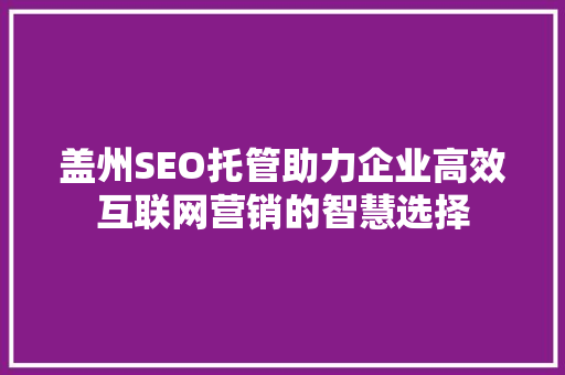 盖州SEO托管助力企业高效互联网营销的智慧选择