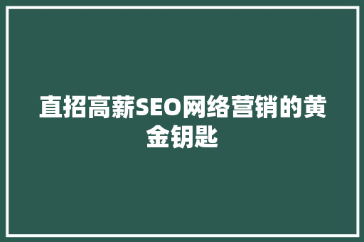 直招高薪SEO网络营销的黄金钥匙