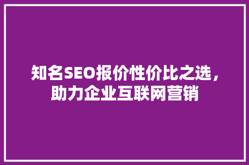 知名SEO报价性价比之选，助力企业互联网营销
