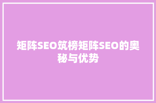矩阵SEO筑榜矩阵SEO的奥秘与优势