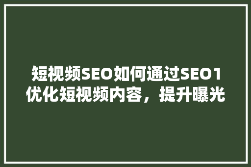 短视频SEO如何通过SEO1优化短视频内容，提升曝光率