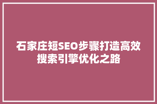 石家庄短SEO步骤打造高效搜索引擎优化之路