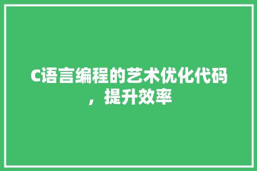 C语言编程的艺术优化代码，提升效率
