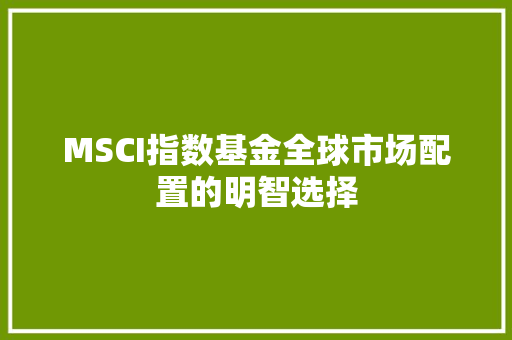 MSCI指数基金全球市场配置的明智选择