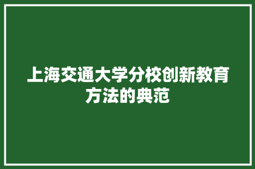 上海交通大学分校创新教育方法的典范
