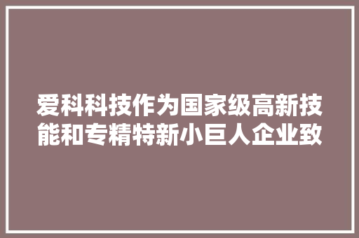 爱科科技作为国家级高新技能和专精特新小巨人企业致力于推动新质分娩力