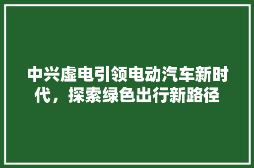 中兴虚电引领电动汽车新时代，探索绿色出行新路径