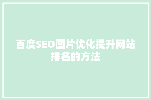 百度SEO图片优化提升网站排名的方法