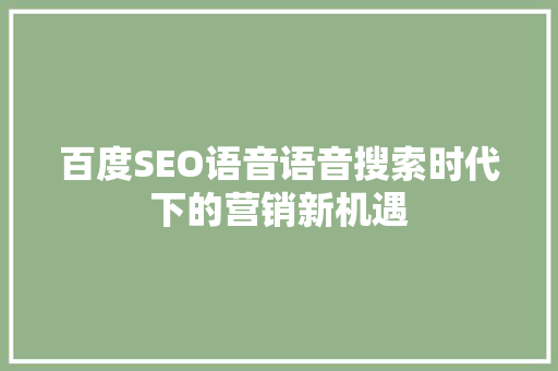 百度SEO语音语音搜索时代下的营销新机遇