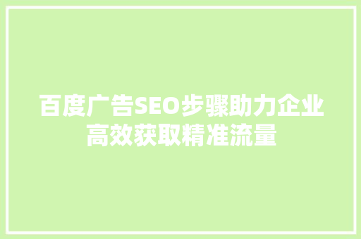 百度广告SEO步骤助力企业高效获取精准流量