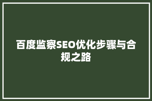 百度监察SEO优化步骤与合规之路
