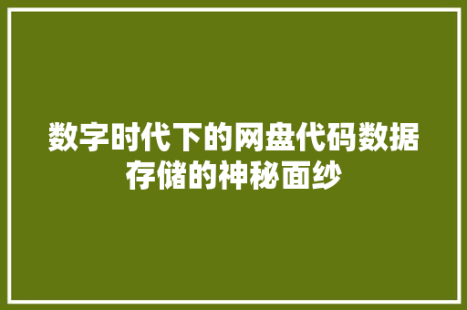 数字时代下的网盘代码数据存储的神秘面纱