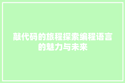 敲代码的旅程探索编程语言的魅力与未来