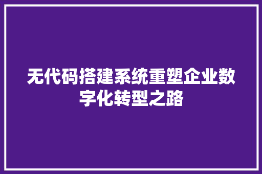 无代码搭建系统重塑企业数字化转型之路