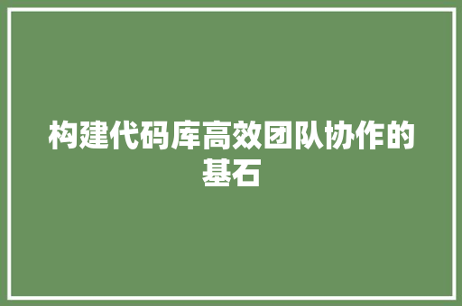 构建代码库高效团队协作的基石