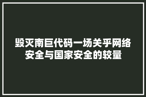 毁灭南巨代码一场关乎网络安全与国家安全的较量