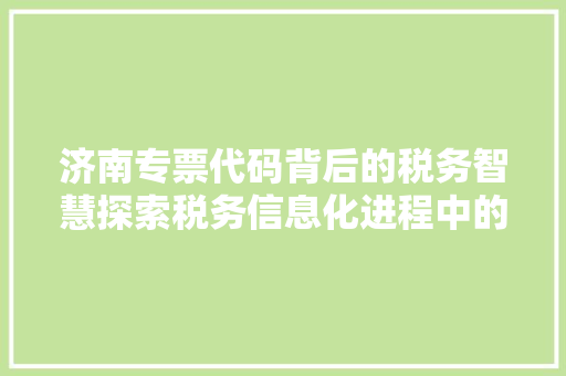 济南专票代码背后的税务智慧探索税务信息化进程中的济南方法