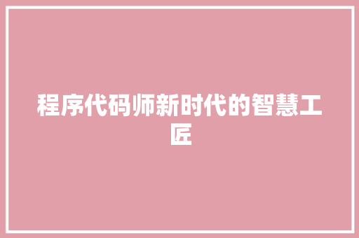 程序代码师新时代的智慧工匠