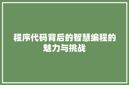 程序代码背后的智慧编程的魅力与挑战
