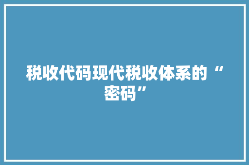 税收代码现代税收体系的“密码”