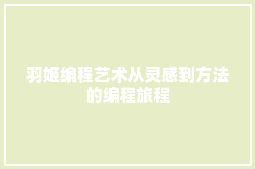 羽姬编程艺术从灵感到方法的编程旅程