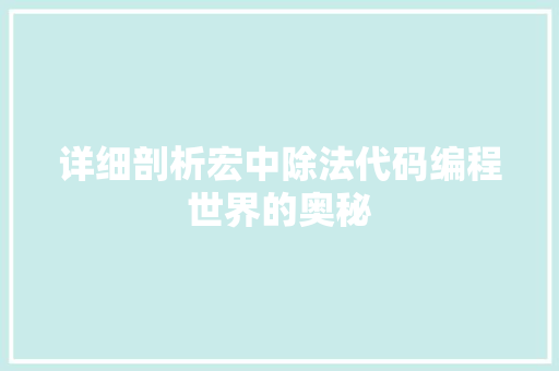 详细剖析宏中除法代码编程世界的奥秘