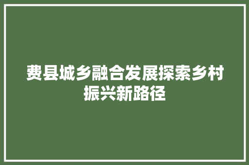 费县城乡融合发展探索乡村振兴新路径