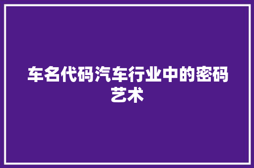 车名代码汽车行业中的密码艺术