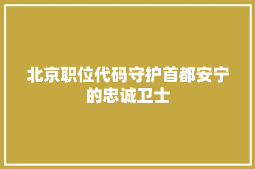 北京职位代码守护首都安宁的忠诚卫士