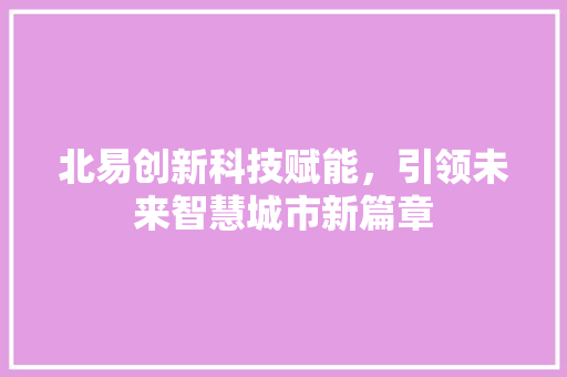 北易创新科技赋能，引领未来智慧城市新篇章