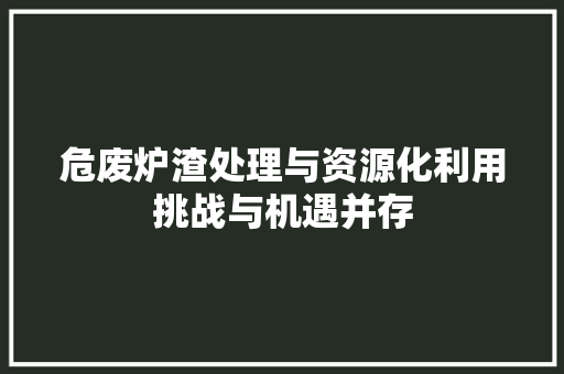 危废炉渣处理与资源化利用挑战与机遇并存