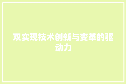 双实现技术创新与变革的驱动力