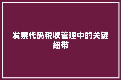 发票代码税收管理中的关键纽带