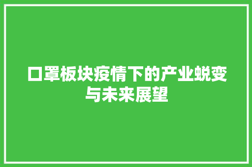口罩板块疫情下的产业蜕变与未来展望