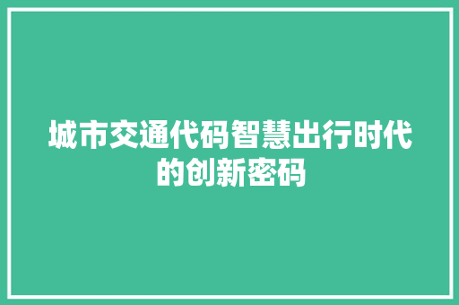 城市交通代码智慧出行时代的创新密码