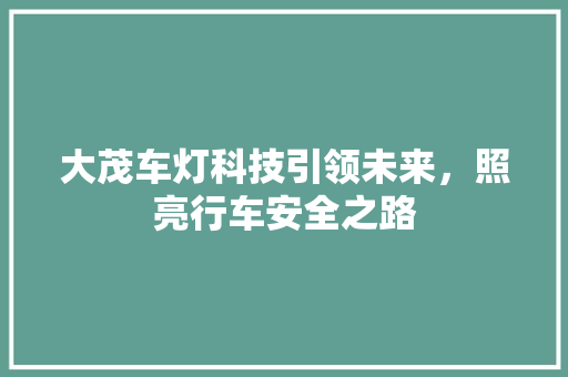 大茂车灯科技引领未来，照亮行车安全之路