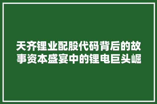天齐锂业配股代码背后的故事资本盛宴中的锂电巨头崛起