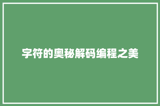 字符的奥秘解码编程之美