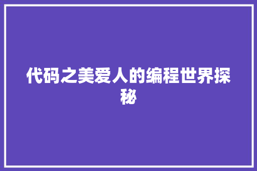 代码之美爱人的编程世界探秘