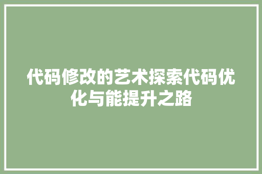 代码修改的艺术探索代码优化与能提升之路