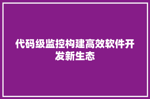 代码级监控构建高效软件开发新生态