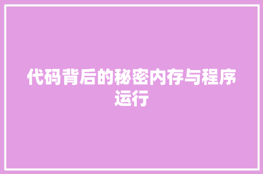 代码背后的秘密内存与程序运行
