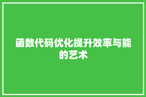 函数代码优化提升效率与能的艺术