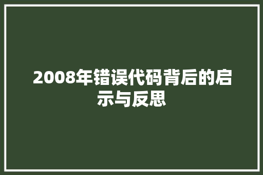 2008年错误代码背后的启示与反思