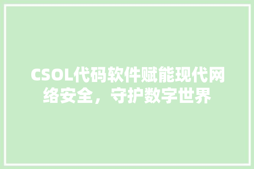 CSOL代码软件赋能现代网络安全，守护数字世界