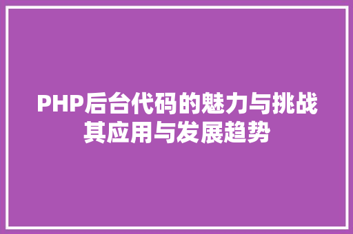 PHP后台代码的魅力与挑战其应用与发展趋势